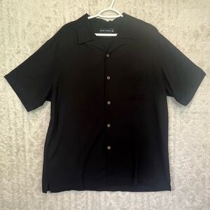 Grant Thomas 100% Pure Silk Black Button Up Shirt Sz L Vacation Resortwear Camp